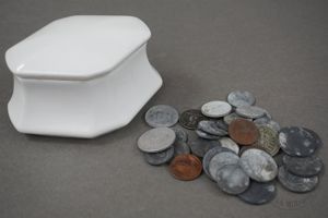 Original Third Reich Era Porcelain Sugar/Trinket Dish With Various Third Reich Coins