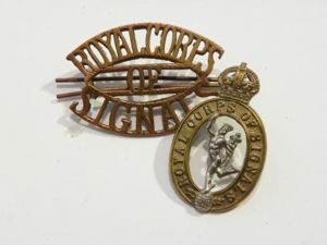 1930's Era Royal Corps of Signals Cap & Shoulder Badge Set.