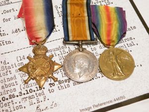 1914/15 Star Trio to Crooke HMS Hawke RN Division. Wounded Gallipoli.