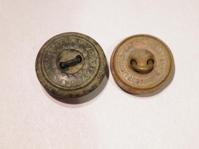 Two Victorian Brass Uniforms Buttons – Same Maker — image 2