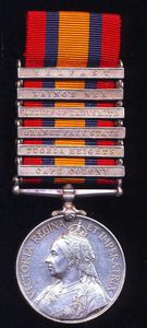 Queen's South Africa Medal 1899-1902. Silver issue with 6 x clasps 'Cape Colony', 'Tugela Heights', 'Orange Free State', 'Relief of Ladysmith', 'Laing's Nek' & 'Belfast' (86177 Gnr. J. Judd, 78th Bty., R.F.A.)