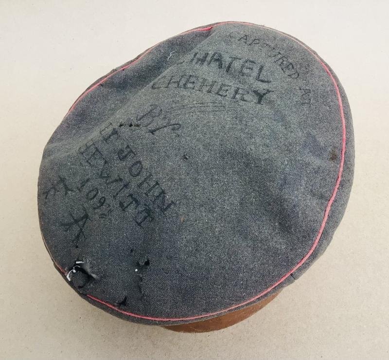 WW1 A Battle of Chantel Chehery 1918 Souvenired Imperial German Army Pork Pie Field Cap — image 3