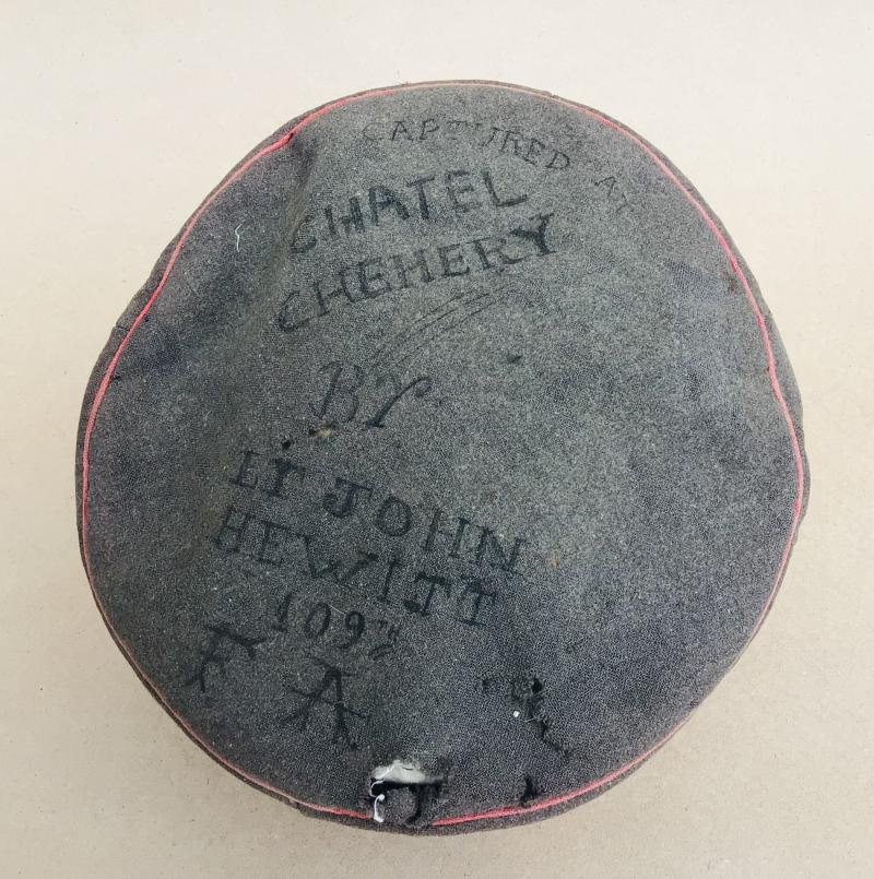 WW1 A Battle of Chantel Chehery 1918 Souvenired Imperial German Army Pork Pie Field Cap — image 4