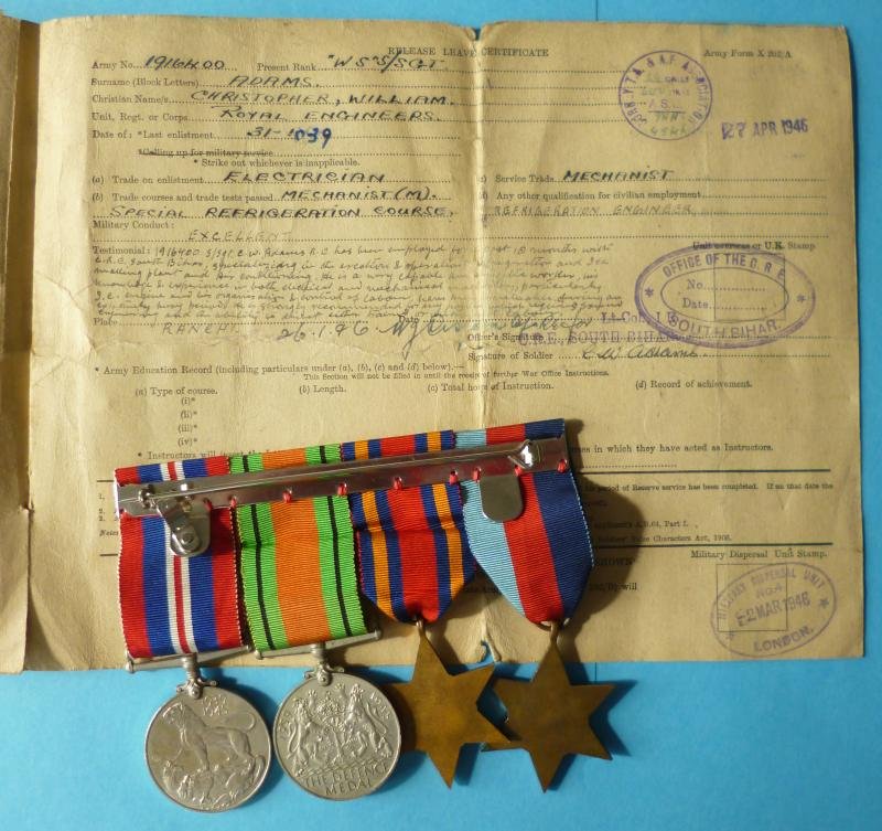 WW2 Mounted Group of Four Campaign Medals with Recipient's Release Book.