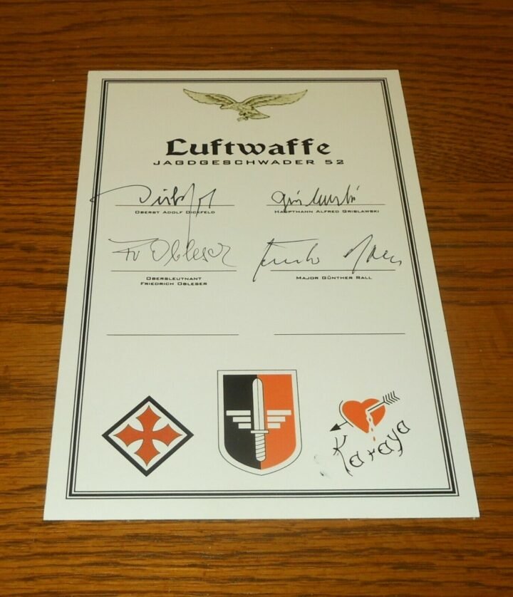 GERMAN FIGHTER PILOT AUTOGRAPHS x4 GROUPING CARD – JG52 – NICE! — image 2