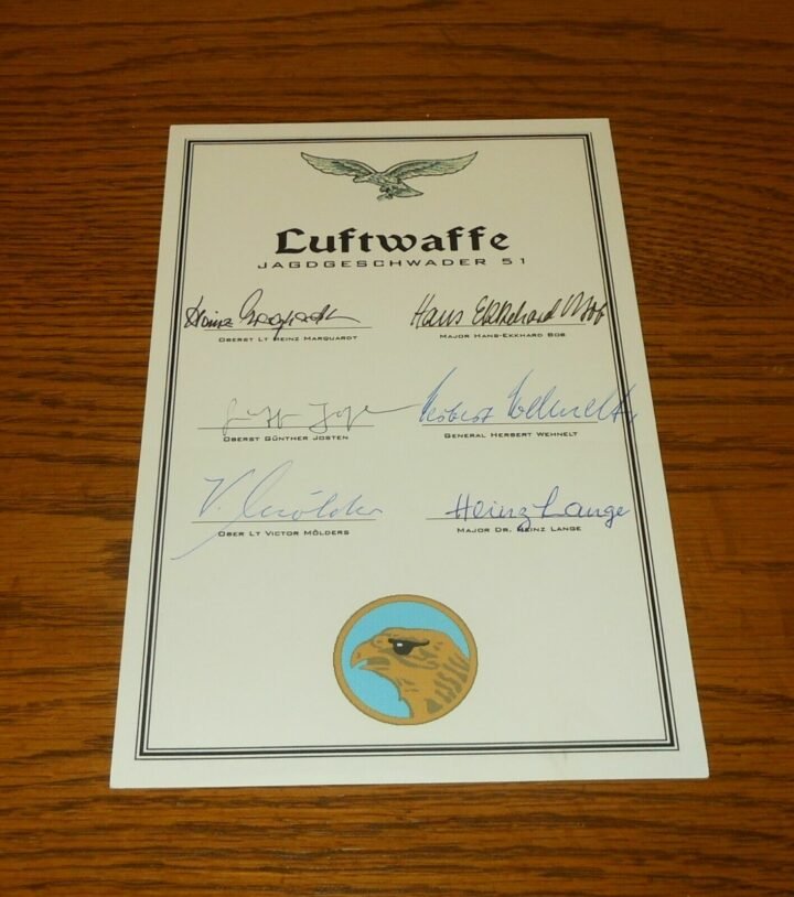GERMAN FIGHTER PILOT AUTOGRAPHS x6 GROUPING CARD – JG51 – NICE! — image 2