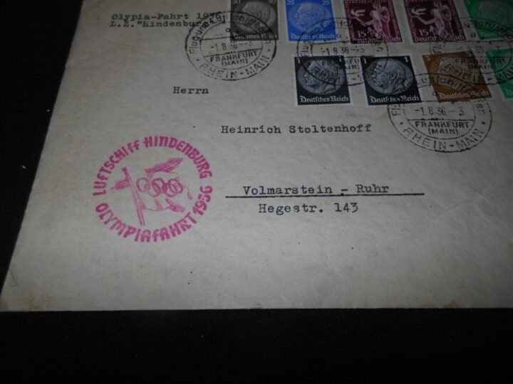 1936 BERLIN OLYMPICS – HINDENBURG FLOWN COVER / ENVELOPE – VERY NICE! — image 4