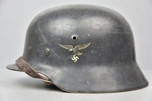 Early M35 Luftwaffe double decal steel helmet with droop tail eagle 1937 unit marked