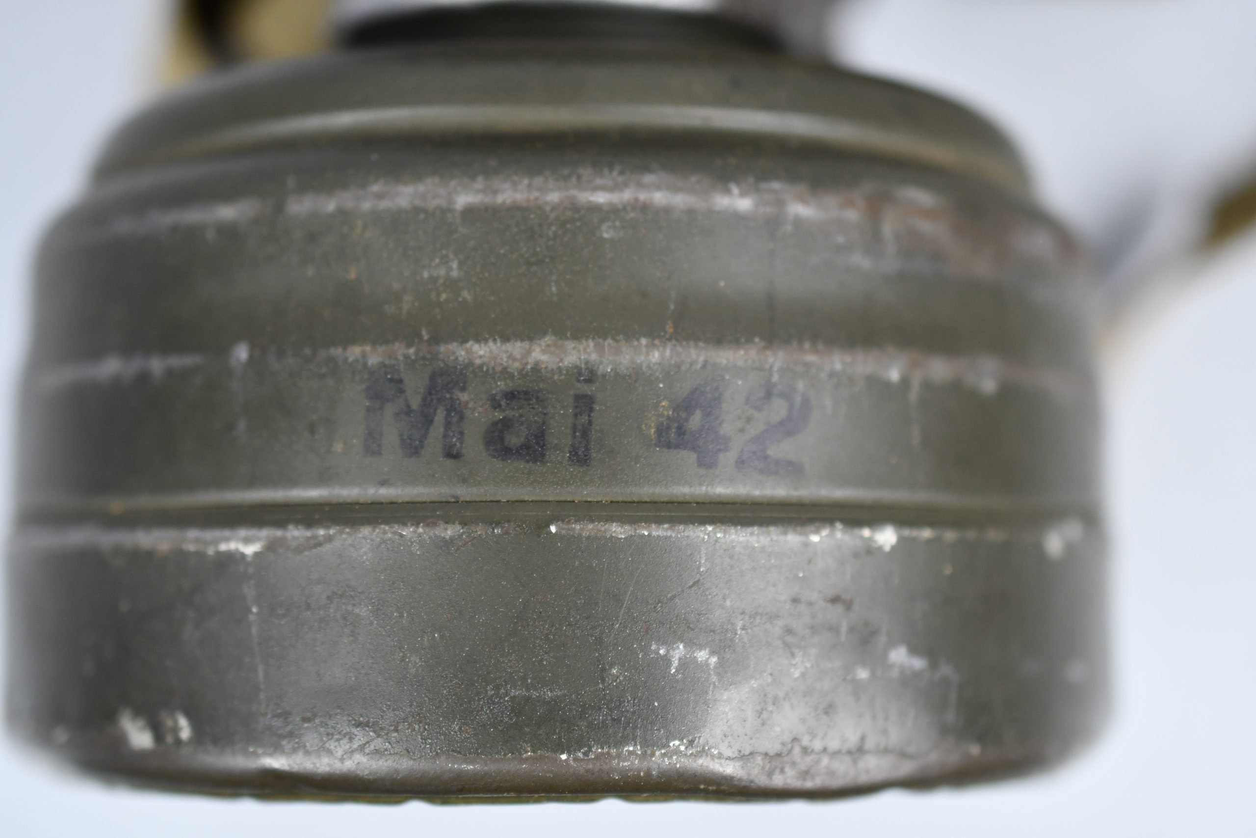 Early short M31 gas mask canister with straps and mask 1937 named and Luftwaffe unit marked L.G. Paris — image 8