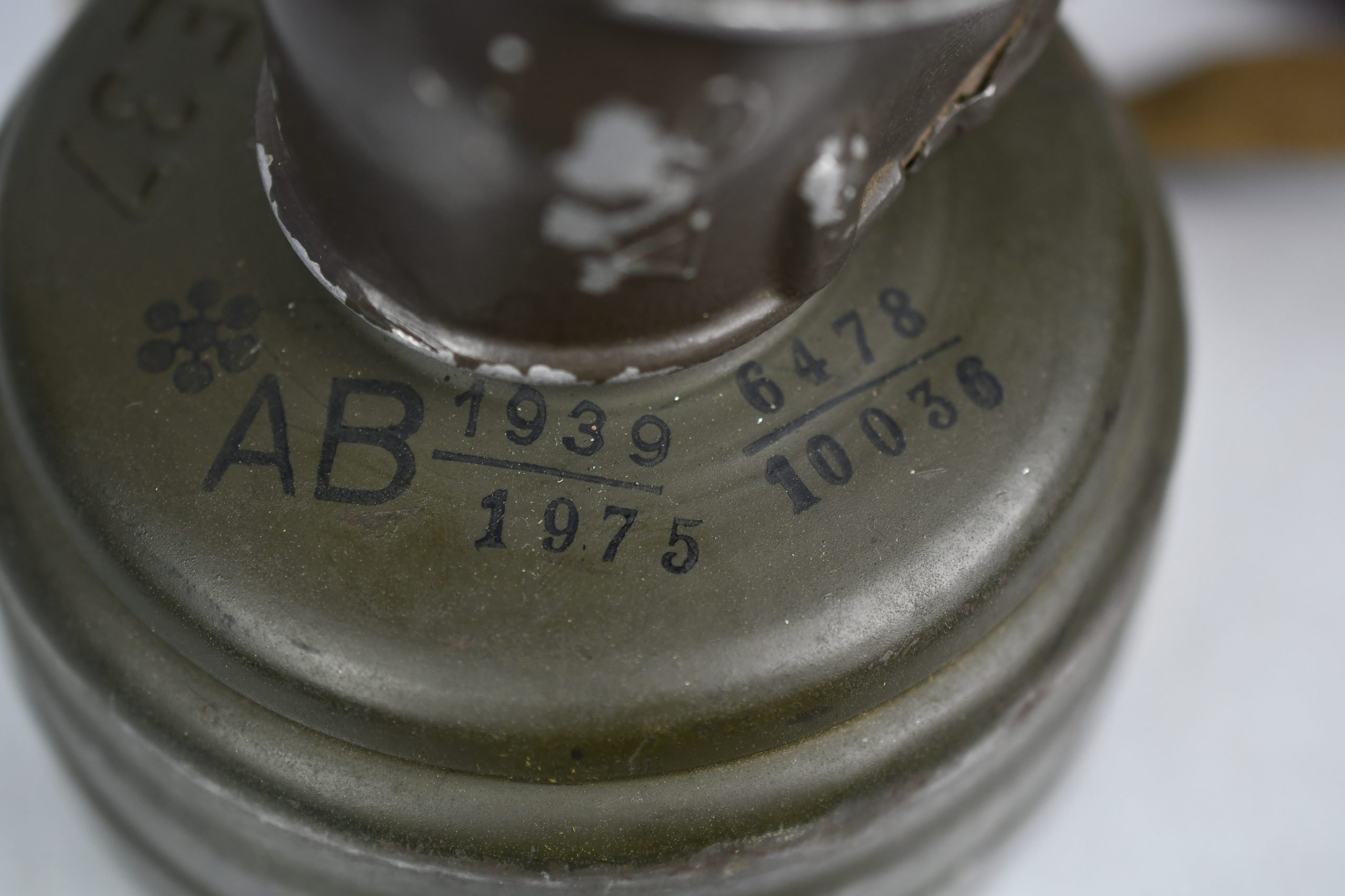 Early short M31 gas mask canister with straps and mask 1937 named and Luftwaffe unit marked L.G. Paris — image 9