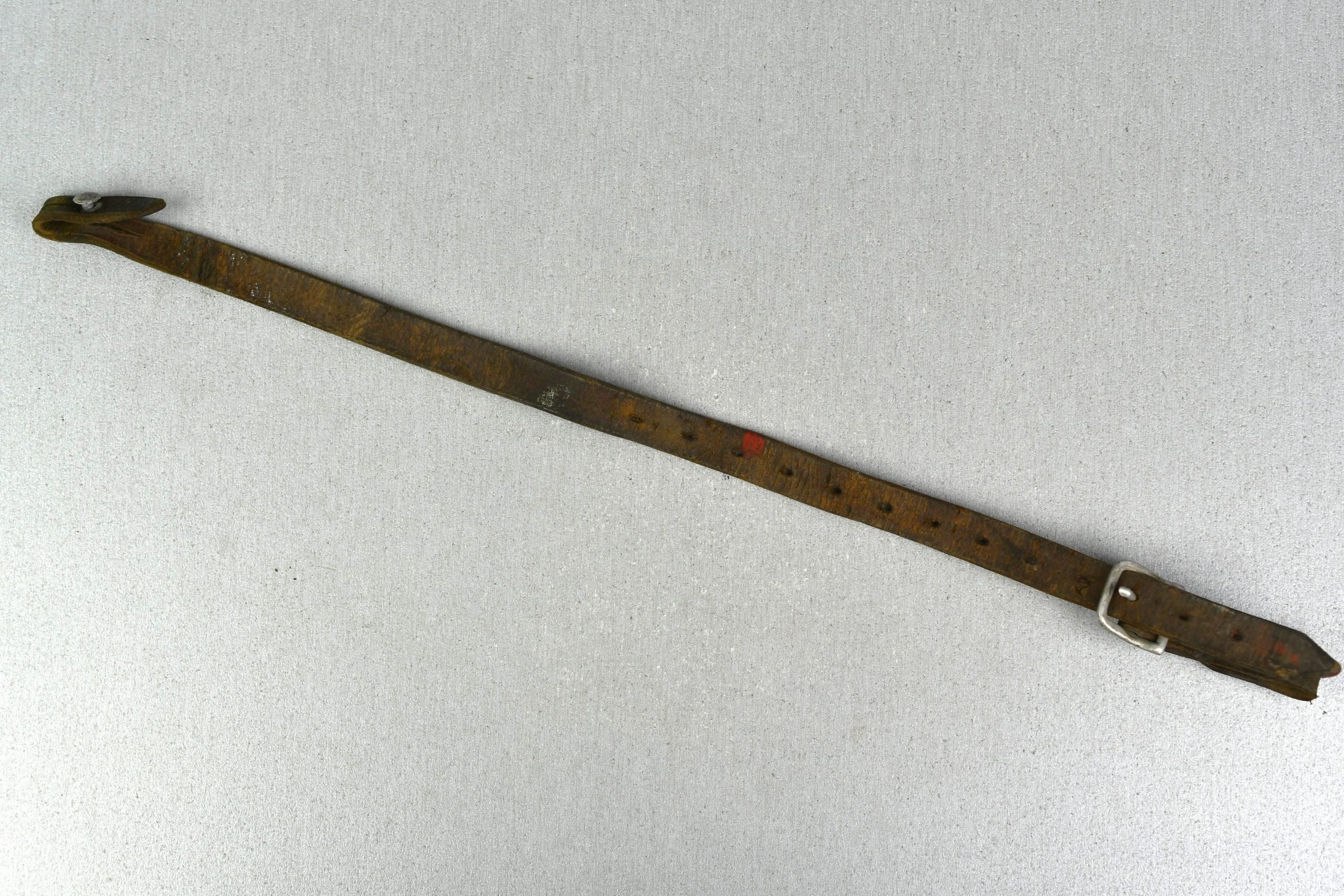 Early German helmet chin strap with aluminum buckle — image 2