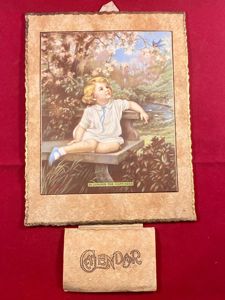 Charming Original Wall Hanging 1937 Calendar and 1936 Christmas & New Year Greeting Card - Coloured Print of the 'Bluebirds for Happiness'