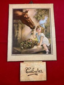 Charming Original Wall Hanging 1938 Calendar and 1937 Christmas & New Year Greeting Card - Coloured Print of the 'In Clover'