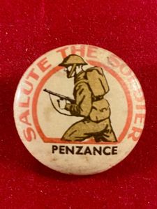 Rare WW2 Salute The Soldier - Penzance - Fundraising Tin Button Badge