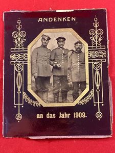 Impressive Paper Framed Tintype Photo of Three Soldiers of the Imperial German Army - Souvenir of the Year 1909
