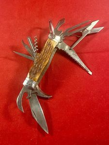 Vintage Japanese HOBO - 11 Multi Tool Survival Knife with Synthetic Stag-horn Grips, by STELLAR, c1950