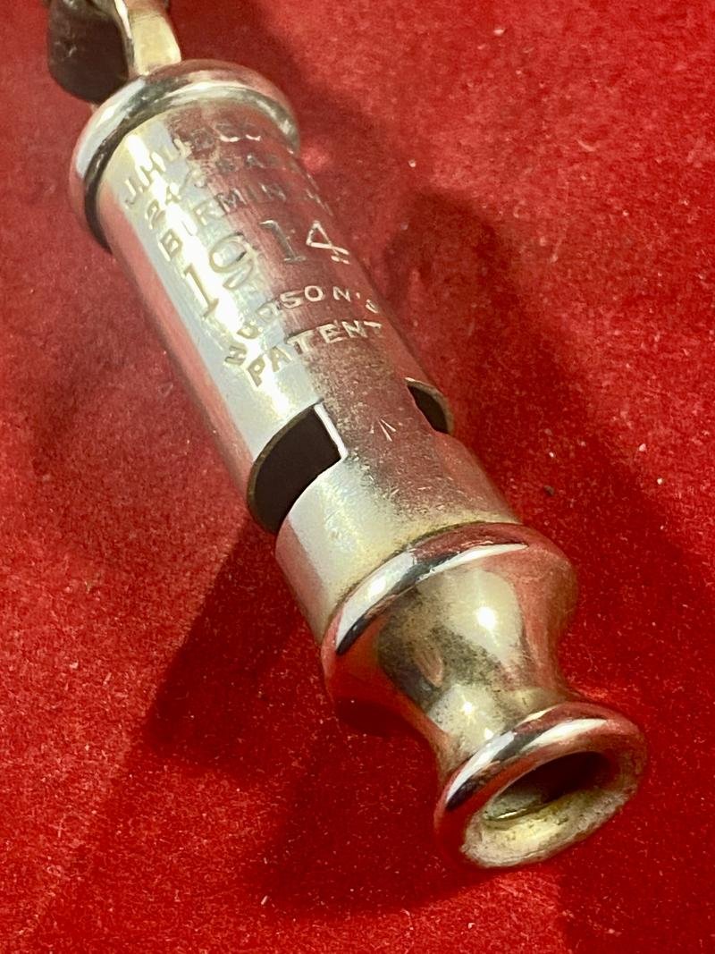 Genuine WW1 1914 British Military Officers Trench Whistle by J Hudson & Co. of Birmingham with Original Leather Strap — image 10