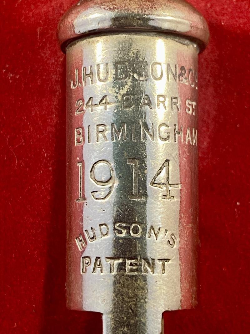Genuine WW1 1914 British Military Officers Trench Whistle by J Hudson & Co. of Birmingham with Original Leather Strap — image 2