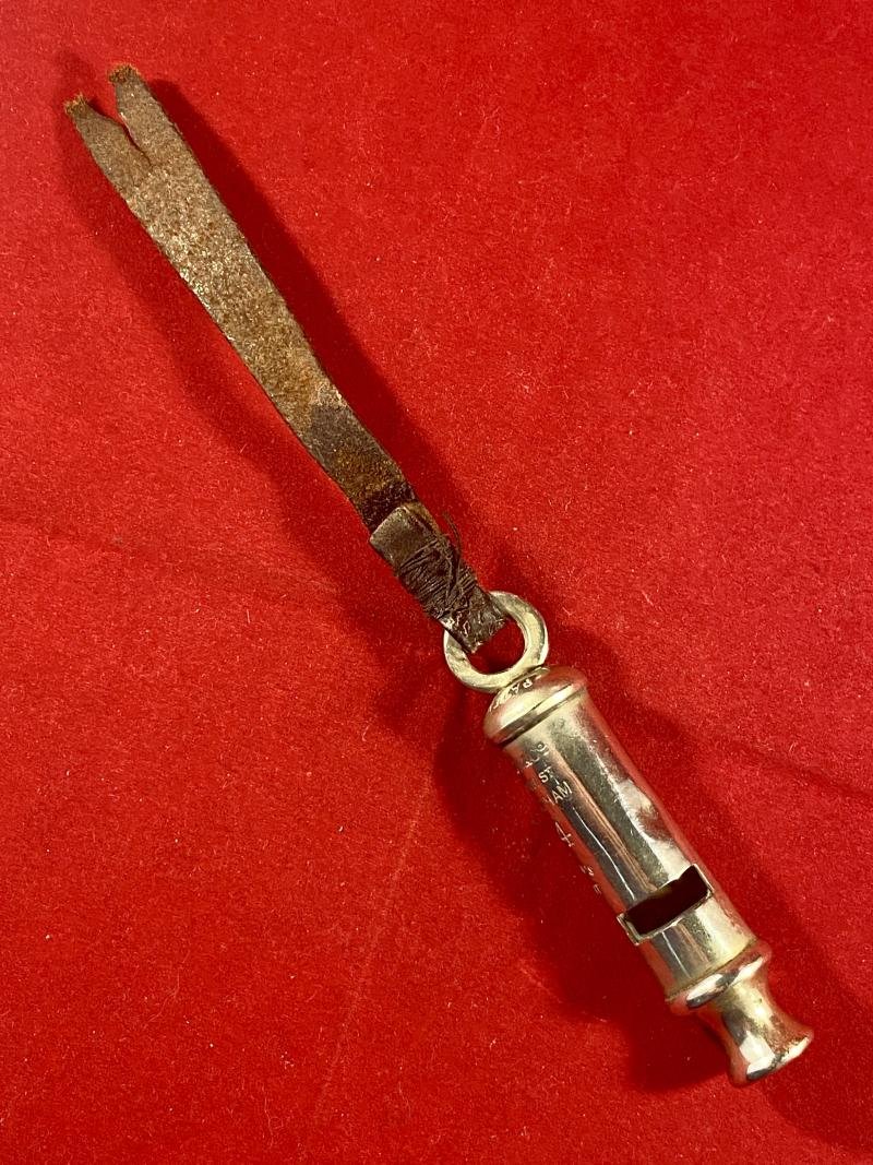 Genuine WW1 1914 British Military Officers Trench Whistle by J Hudson & Co. of Birmingham with Original Leather Strap — image 3