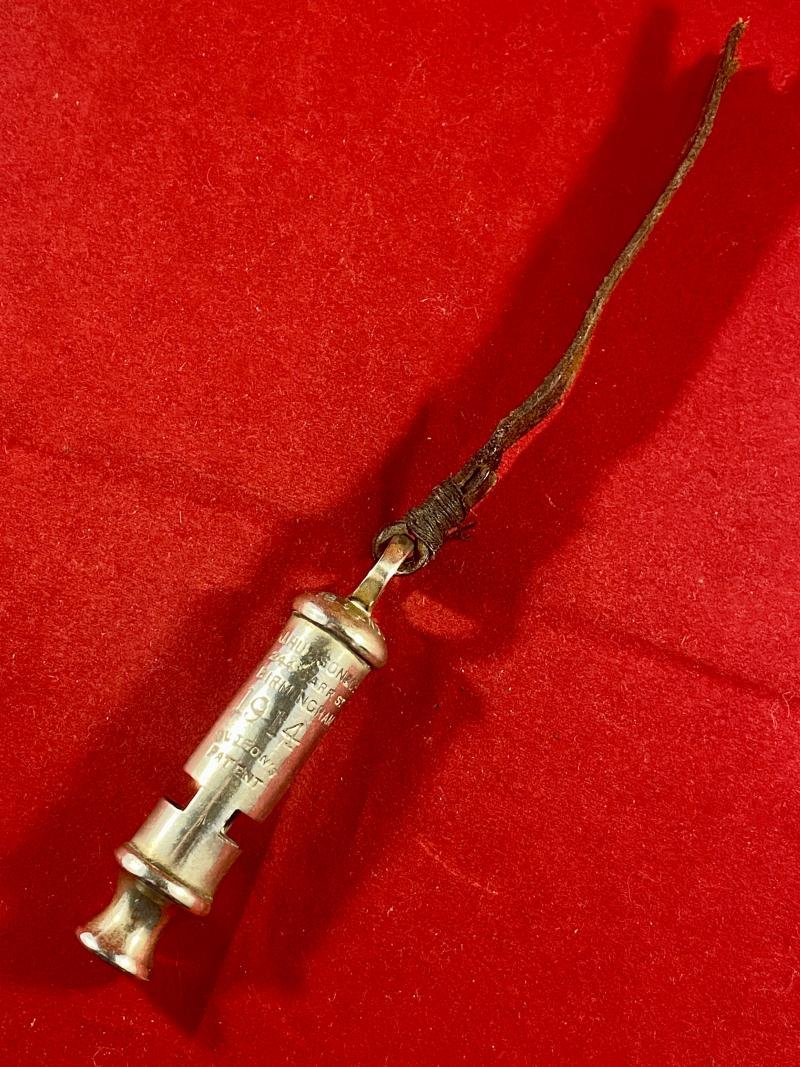 Genuine WW1 1914 British Military Officers Trench Whistle by J Hudson & Co. of Birmingham with Original Leather Strap — image 5