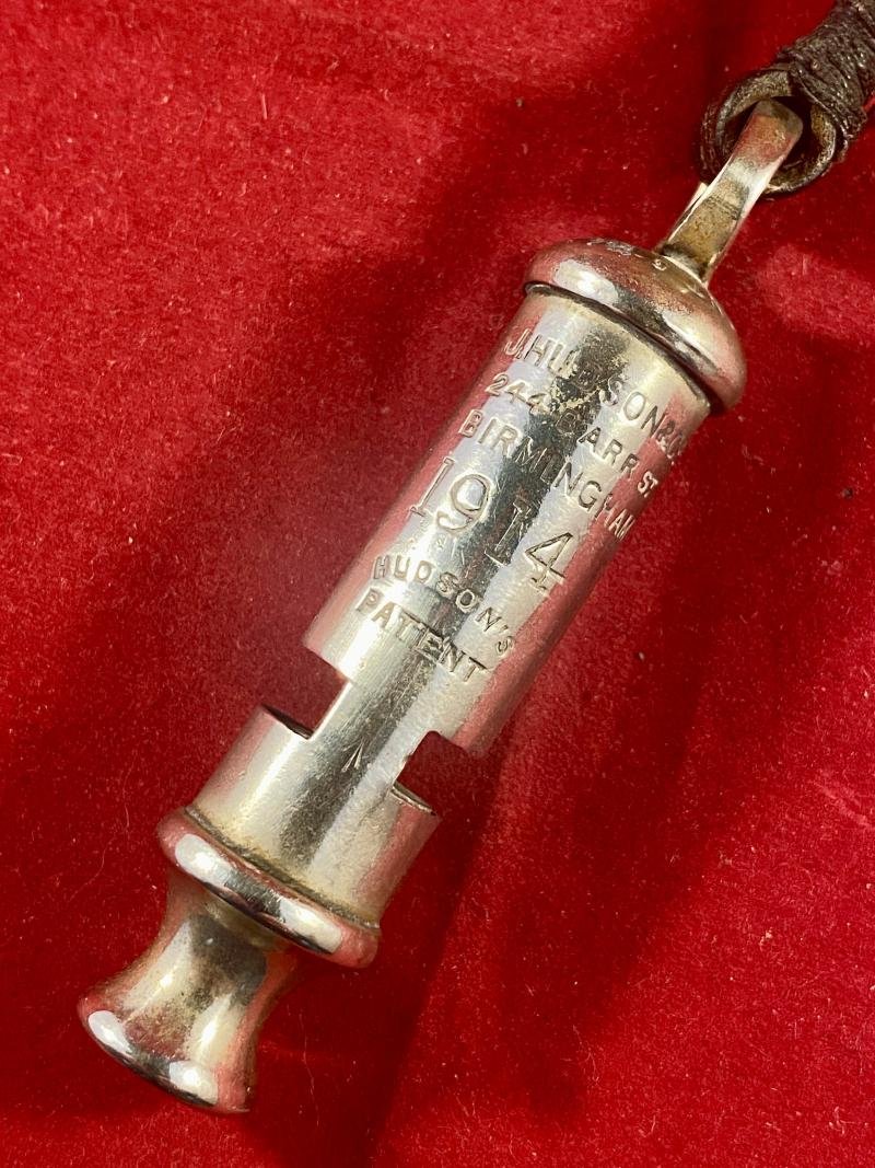 Genuine WW1 1914 British Military Officers Trench Whistle by J Hudson & Co. of Birmingham with Original Leather Strap — image 6