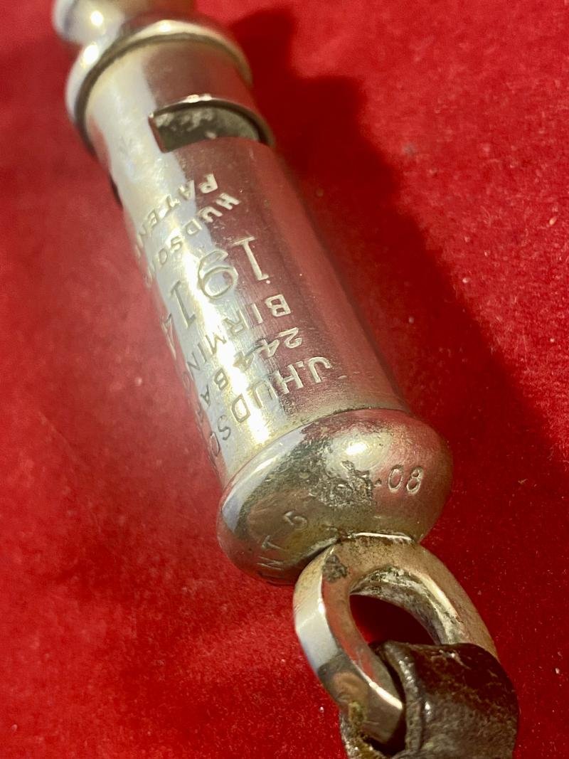 Genuine WW1 1914 British Military Officers Trench Whistle by J Hudson & Co. of Birmingham with Original Leather Strap — image 9