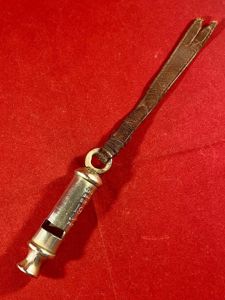 Genuine WW1 1914 British Military Officers Trench Whistle by J Hudson & Co. of Birmingham with Original Leather Strap