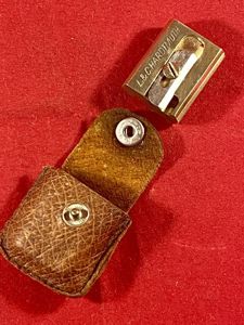 Antique German 'TUTIOR JUWEL' Double Brass Pencil Sharpener with Original Leather Case by L. & C. Hardtmuth