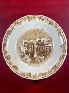 Large WW1 Bruce Bairnsfather 9' Commemorative Dish Depicting a Juggling Grenades Cartoon and the words 'KEEPING HIS HAND IN?'