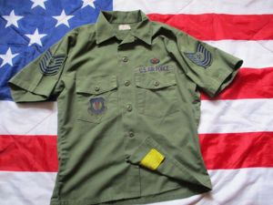 ORIGINAL 1981 US AIR FORCE usaf ISSUE OG green UTILITY SHIRT large 16 1/2 x 32