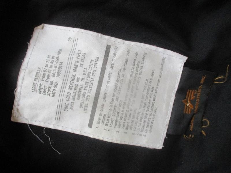 REAL Alpha Industries USA US ARMY black M65 field COAT combat jacket LARGE R- XL