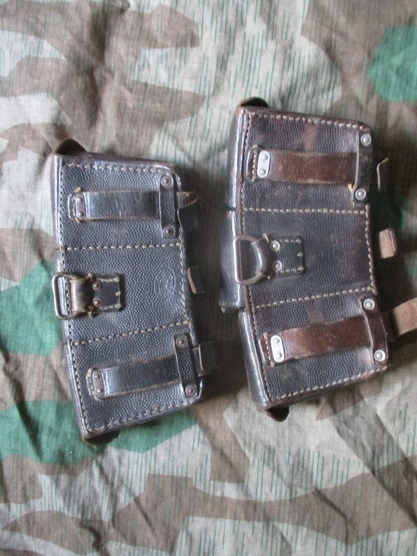 Original Genuine REAL pair of WW2 GERMAN ARMY / Waffen SS K98 BLACK LEATHER POUCH s