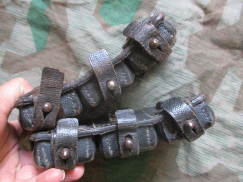 Original Genuine REAL pair of WW2 GERMAN ARMY / Waffen SS K98 BLACK LEATHER POUCH s