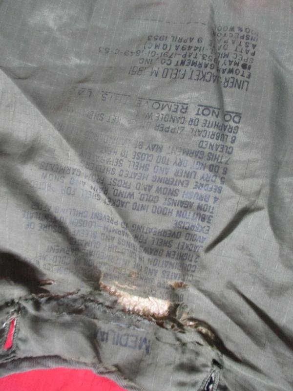 1953 dated US ARMY ISSUE M51 COAT COMBAT jacket LINER medium MODIFIED korea vietnam war