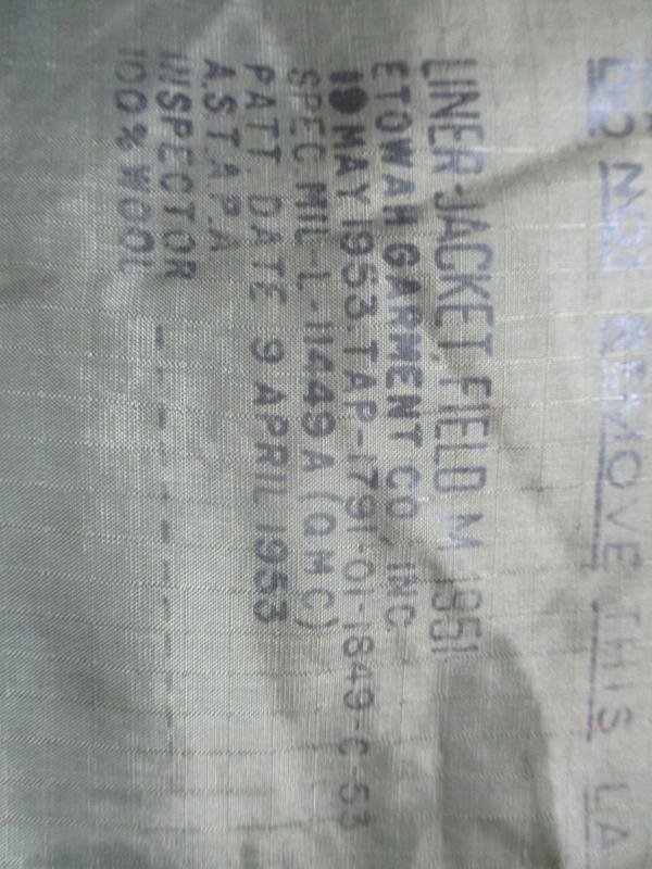 1953 dated US ARMY ISSUE M51 COAT COMBAT jacket LINER medium MODIFIED korea vietnam war