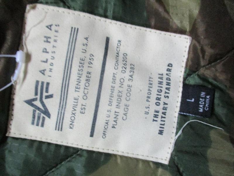 Alpha Industries USA US ARMY M65 / MA1 style COAT woobie LINER WOODLAND CAMO L