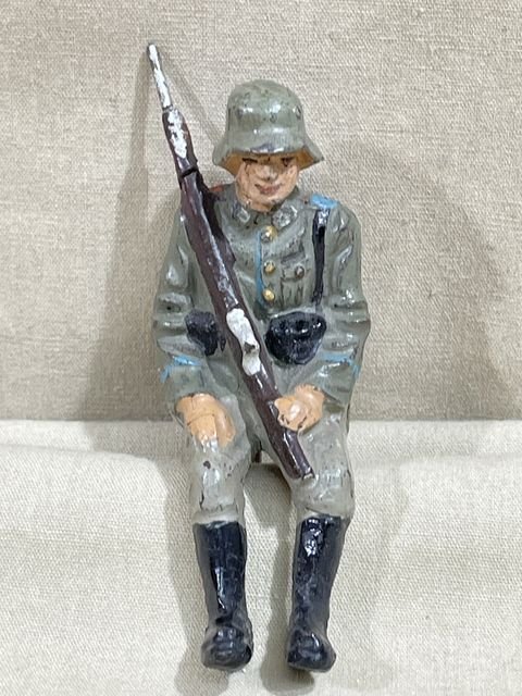 Original Nazi Era German Toy Soldier Sitting with Rifle