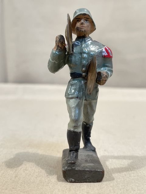 Original Nazi Era German Toy Soldier Marching Cymbals Player, LINEOL