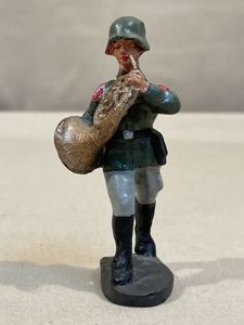 Original Nazi Era German Toy Soldier Marching with French Horn, ELASTOLIN