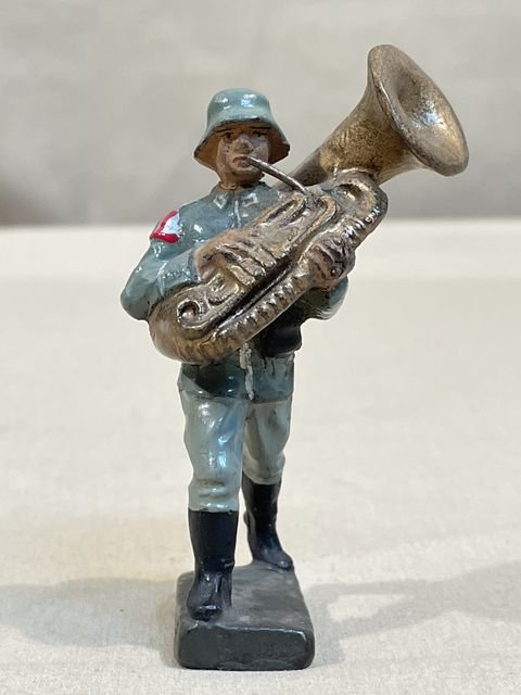 Original Nazi Era German Marching Tuba Player Toy Soldier, LINEOL