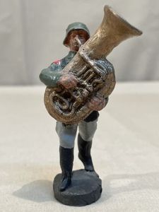 Original Nazi Era German Marching Tuba Player Toy Soldier, ELASTOLIN