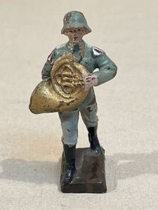 Original Nazi Era German Toy Soldier Marching with French Horn, SCHUSSO
