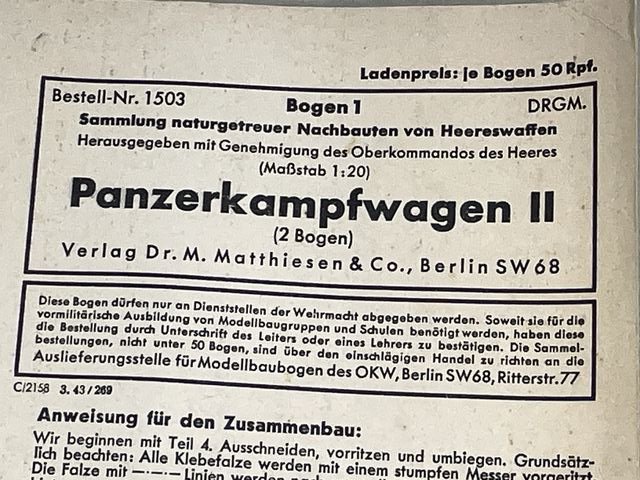 Original WWII German Paper Model Kit, Panzer II (Incomplete) — image 4