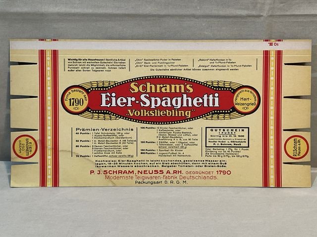 Original Pre-WWII Era German Ration Item, Egg Spaghetti Box 1936