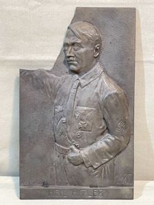 Original Nazi Era German 1933 Metal HITLER Plaque, Damaged