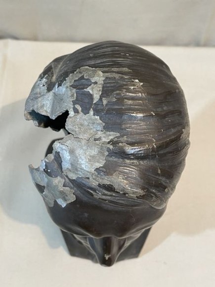 Original Nazi Era German Metal HITLER Bust, Rifle Butt Damaged — image 10