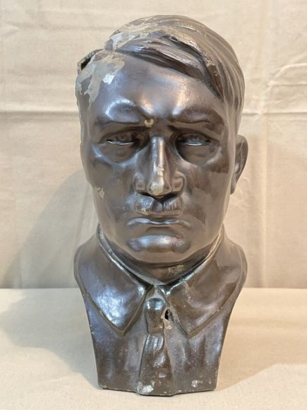 Original Nazi Era German Metal HITLER Bust, Rifle Butt Damaged — image 2