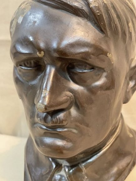 Original Nazi Era German Metal HITLER Bust, Rifle Butt Damaged — image 3