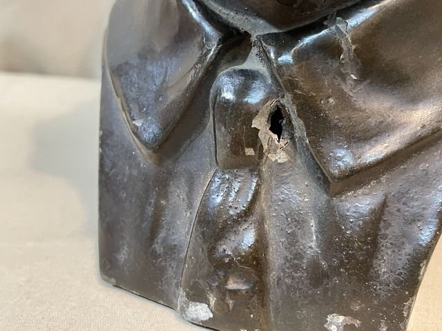 Original Nazi Era German Metal HITLER Bust, Rifle Butt Damaged — image 4