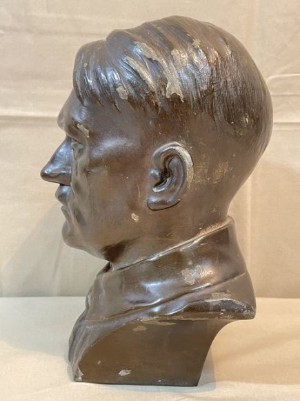Original Nazi Era German Metal HITLER Bust, Rifle Butt Damaged — image 5